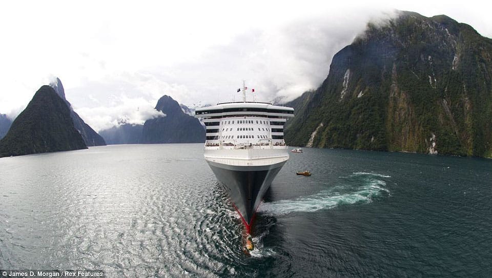 QEII in Milford Sound - a home to Fiordland Cruise Consultants